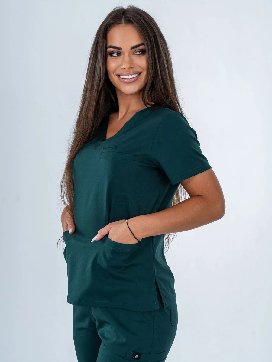 Bluza Medyczna Aurii Kamila Butelkowa ZIeleń Fartuch Kosmetyczny Fartuch Lekarski