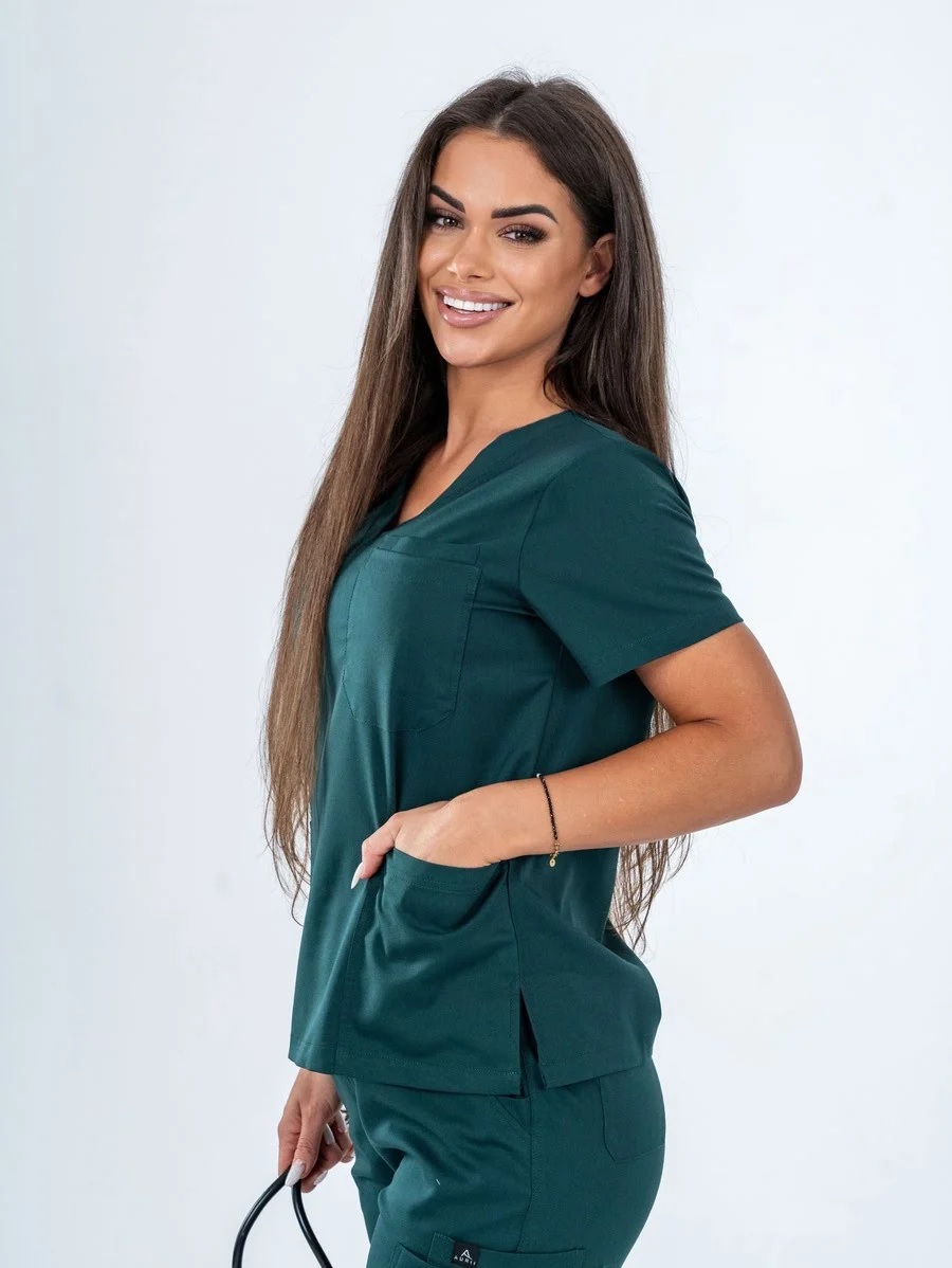 Bluza Medyczna Aurii Laura Butelkowa Zieleń Fartuch Kosmetyczny Fartuch Lekarski