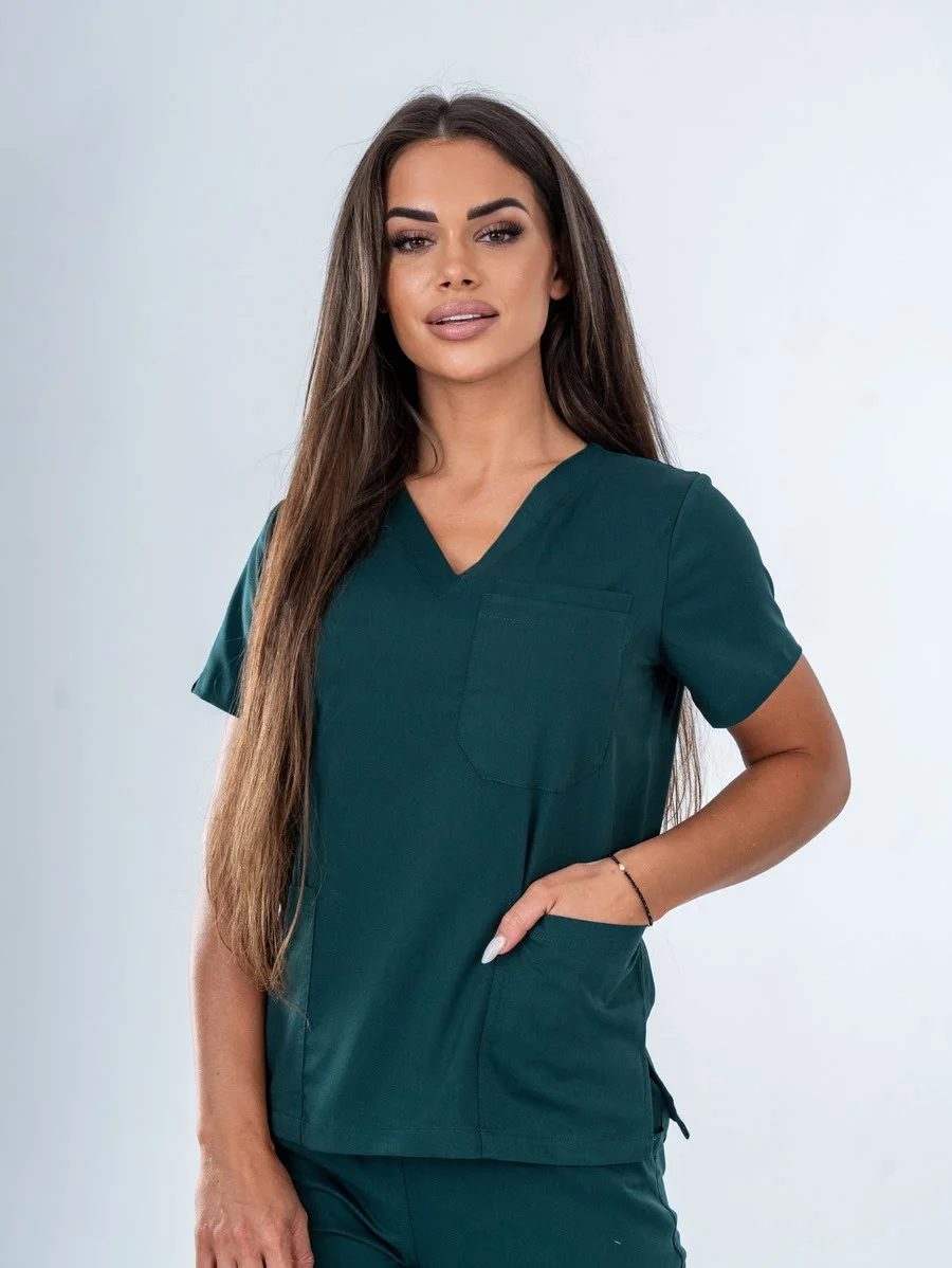Bluza Medyczna Aurii Laura Butelkowa Zieleń Fartuch Kosmetyczny Fartuch Lekarski